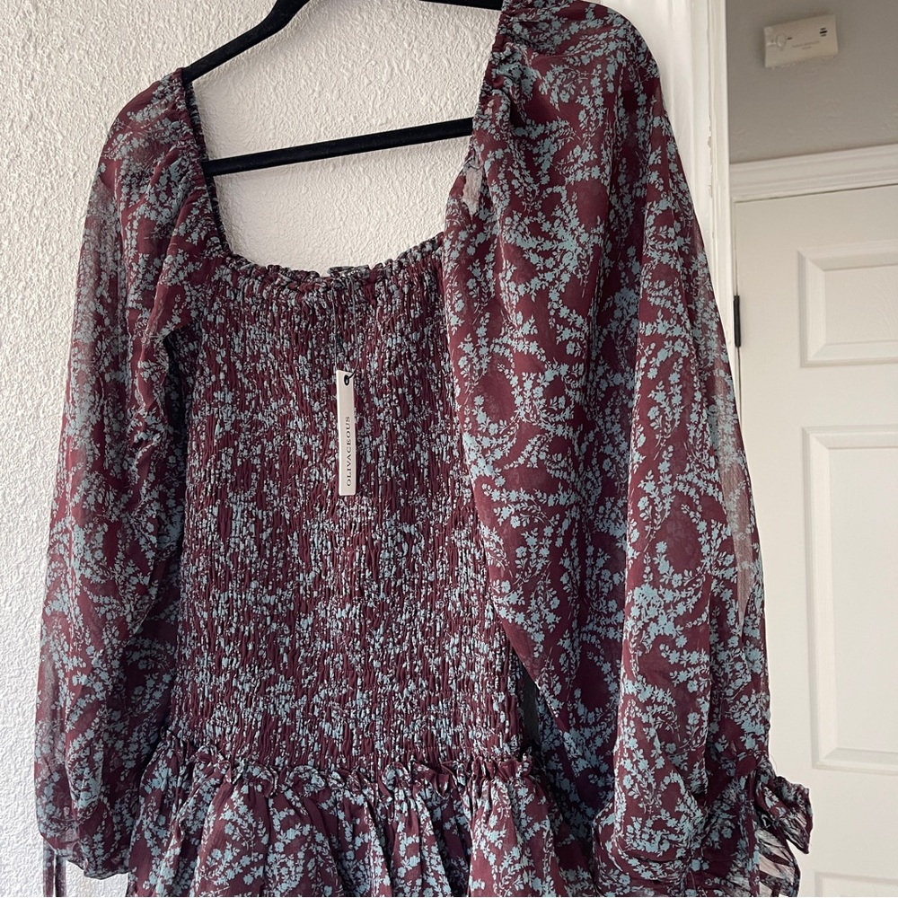 OLIVACEOUS Floral Print ruffle Women's mini Dress S NWT - Picture 2 of 5